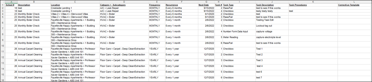PM Task List Export